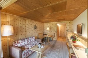 Gemütliches Holzinterieur mit Sofa